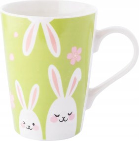 Porcelán bögre 420ml Húsvéti ajándék Fehér nyuszik