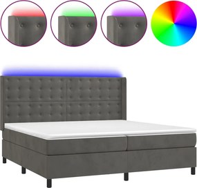 vidaXL sötétszürke bársony rugós és LED-es ágy matraccal 200x200 cm