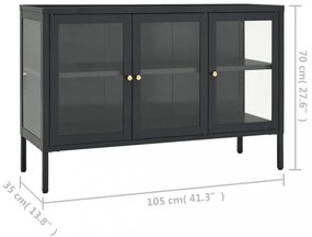 antracitszürke acél és üveg tálalószekrény 105 x 35 x 70 cm
