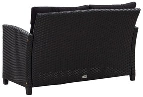 Fekete polyrattan kétszemélyes kerti kanapé párnákkal 124 cm
