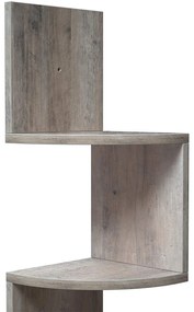 Sarokpolc, 5 szintes függesztett polc, cikk-cakk kivitel, könyvespolc, 20 x 20 x 127,5 cm