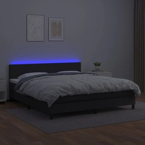 fekete műbőr rugós ágy matraccal és LED-del 160x200 cm