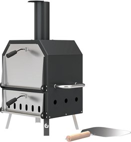 Outsunny kültéri fatüzelésű pizzasütő, rozsdamentes acél, kétszintes, 1 cm vastag pizzakő, összecsukható lábak és pizzaszerszám – hordozható (Aosom)