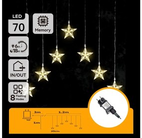 Aigostar - LED kültéri karácsonyi fényfüzér 70xLED/230V 1,2x1m IP44 meleg fehér csillagok