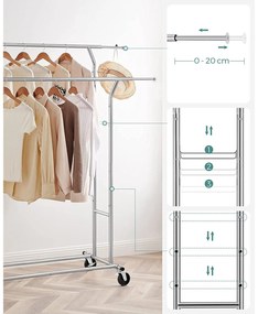 Gurulós ruhaállvány 110kg teherbírással, króm 129-169 cm között állítható