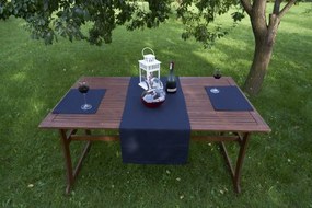 Lenvászon futó natúr abrosz kézzel varrott sötétkék 145x47 cm