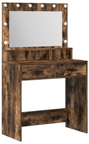 Sminkasztal LED világítással Füstölt tölgy 79x41x135 cm