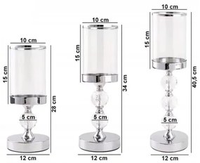 3 db-os, fényes króm gyertyatartó szett