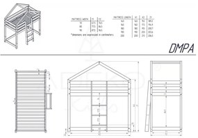 Mila DMPA házikó emeletes ágy borovi fenyőfából, 90 x 190 cm - Adeko