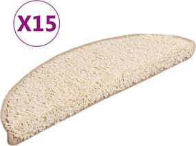 vidaXL 15 db krémszínű, félkör alakú lépcsőszőnyeg 56 x 17 x 3 cm