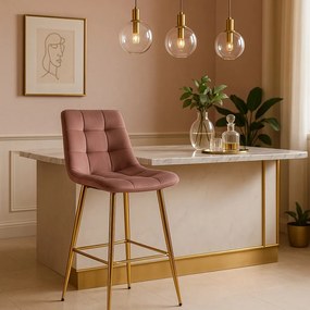 Rózsaszín Bársony Bárszék Aranyszínű Lábbal. ARIEL