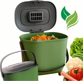 Ökológiai komposztáló, kis asztali kosár, 10L, zöld, szürke fedéllel