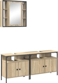 vidaXL Fürdőszoba bútor szett polcokkal tárolóval 3 pcs Barna Faanyag