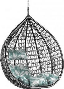 Fekete függő szék KOKON állvány nélkül, zöld-fehér párna