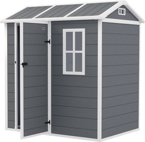 Outsunny Műanyag Szerszámtároló 2.1m² 186 x 130 x 199cm Kertiszerszám Ház Ácsos Tetővel, Padlóval, Ablakkal, Zárható Ajtóval, Időjárásálló Szürkében |