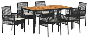 vidaXL Kert étkező szett 7 pcs Fekete polirattan