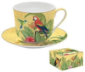 Porcelán pálmafás tukános nagy teás csésze aljjal Exotic Paradise