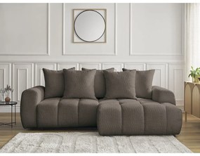 Barna buklé kinyitható-tárolóhelyes sarokkanapé (jobb oldali-heverő résszel) Roxelane – Bobochic Paris