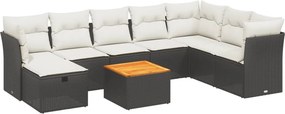 vidaXL 9 részes fekete polyrattan kerti ülőgarnitúra párnákkal