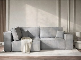 Szürke kordbársony kinyitható-tárolóhelyes sarokkanapé (bal oldali-L alakú) Tonga – Maison de Rêve