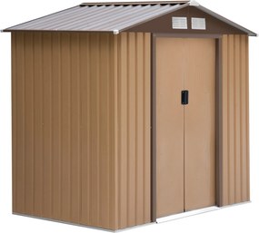 Outsunny Kertiszerszám Tároló 2.42m², Kerti Fészer Tetővel, Csúszóajtóval, Alapzattal, 213 x 130 x 185 cm, Galvanizált Acélból Készült, Időjárásálló,