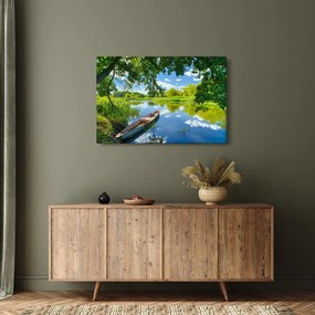 Egy nyári folyó képe hajóval (90x60 cm)