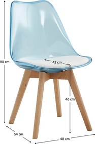 Szék, átlátszó kék, akril/ekobőr/bükk, BALI 2 NEW