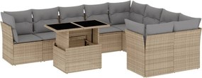 vidaXL 10 részes bézs polyrattan kerti ülőgarnitúra párnával