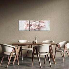 Kép - Rózsaszín virágok a falon (órával) (90x30 cm)