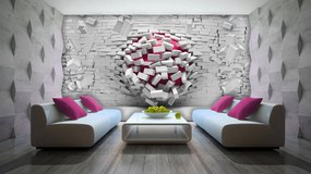 Fotótapéta - 3D labda és fehér téglafal (152,5x104 cm)