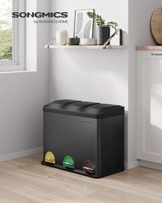 SONGMICS 3 rekeszes pedálos szelektív szemetes, 45 L (3 x 15 L), tintafekete