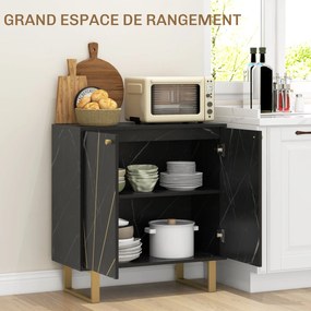 HOMCOM Tároló Szekrény Buffet Oldalszekrény 1 Szekrénnyel, 2 Ajtóval és Állítható Polccal, Fém Lábakkal - 76W x 35D x 77H cm, Fekete Márvány Hatás | A
