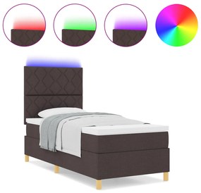 Box Spring Ágy Matraccal &amp; LED Sötét Barna 90x200 cm Szövet