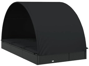 2 személyes fekete polyrattan napágy kerek tetővel 213x118x97cm