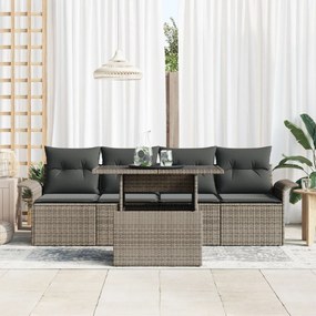 5 darabos kerti kanapé szett párnákkal szürke poly rattan, 2 fős kerti kanapé tárolóval és párnákkal szürke poly rattan