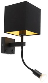 Modern fali lámpa fekete USB-vel és fekete négyzet alakú lámpabúrával - Zeno