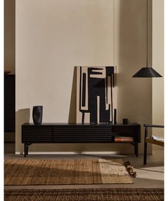 Fekete TV-állvány tölgyfa dekorral 200x57x35 cm Lenon – Kave Home