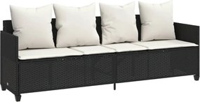 vidaXL fekete polyrattan napozóágy párnával