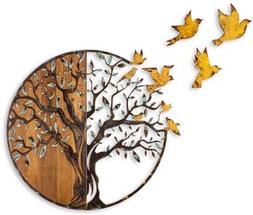 Fali dekoráció 92x71 cm fa/fém fa és madarak motívummal