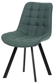 Scaun de sufragerie, tapițerie din material verde, efect piele periată, picioare din metal negru