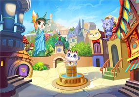 Gyerek cicák a mesevárosban tapéta gyerekszobába 208x146 +ragasztó