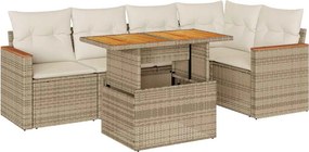 vidaXL 6 részes bézs polyrattan akácfa kerti ülőgarnitúra párnával