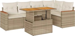 vidaXL 6 részes bézs polyrattan akácfa kerti ülőgarnitúra párnával