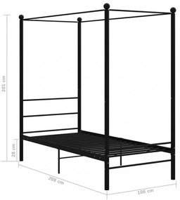 fekete fém baldachinos ágykeret 100 x 200 cm