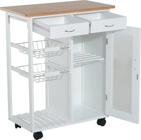 HOMCOM Konyhai Kocsi Többcélú Kiszolgáló Kocsi Polckocsi Kerekekkel Fürdőszobába Hálószobába Polcokkal Kosarakkal Fiókokkal 70x37x85 cm Fa | Aosom