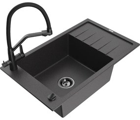 Mexen Elias egytálcás, csepegtetős, gránit mosogató Duo konyhai csapteleppel, fekete pöttyös - 6511-76-671701-70-B
