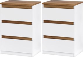 HOMCOM 2 db Éjjeliszekrény Szett Modern Stílus 3 Fiókkal 40x30x59,5 cm Fehér | Aosom