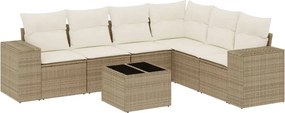 vidaXL 7 részes bézs polyrattan kerti ülőgarnitúra párnákkal