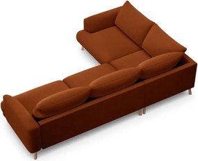 Terrakotta színű bársony sarokkanapé (bal oldali-L alakú) Naomi – Micadoni