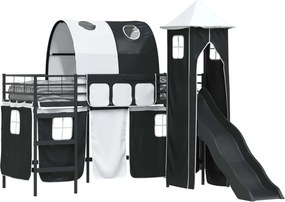 vidaXL Gyerekek Loft Ágykerete Fekete 90 x 190 cm Fém